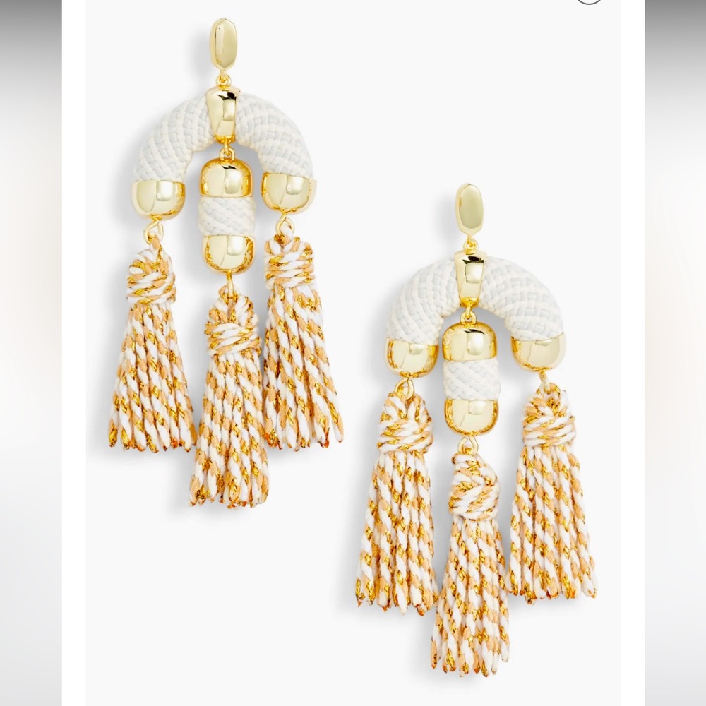 Kendra Scott White and Gold Tassel Statement Earrings